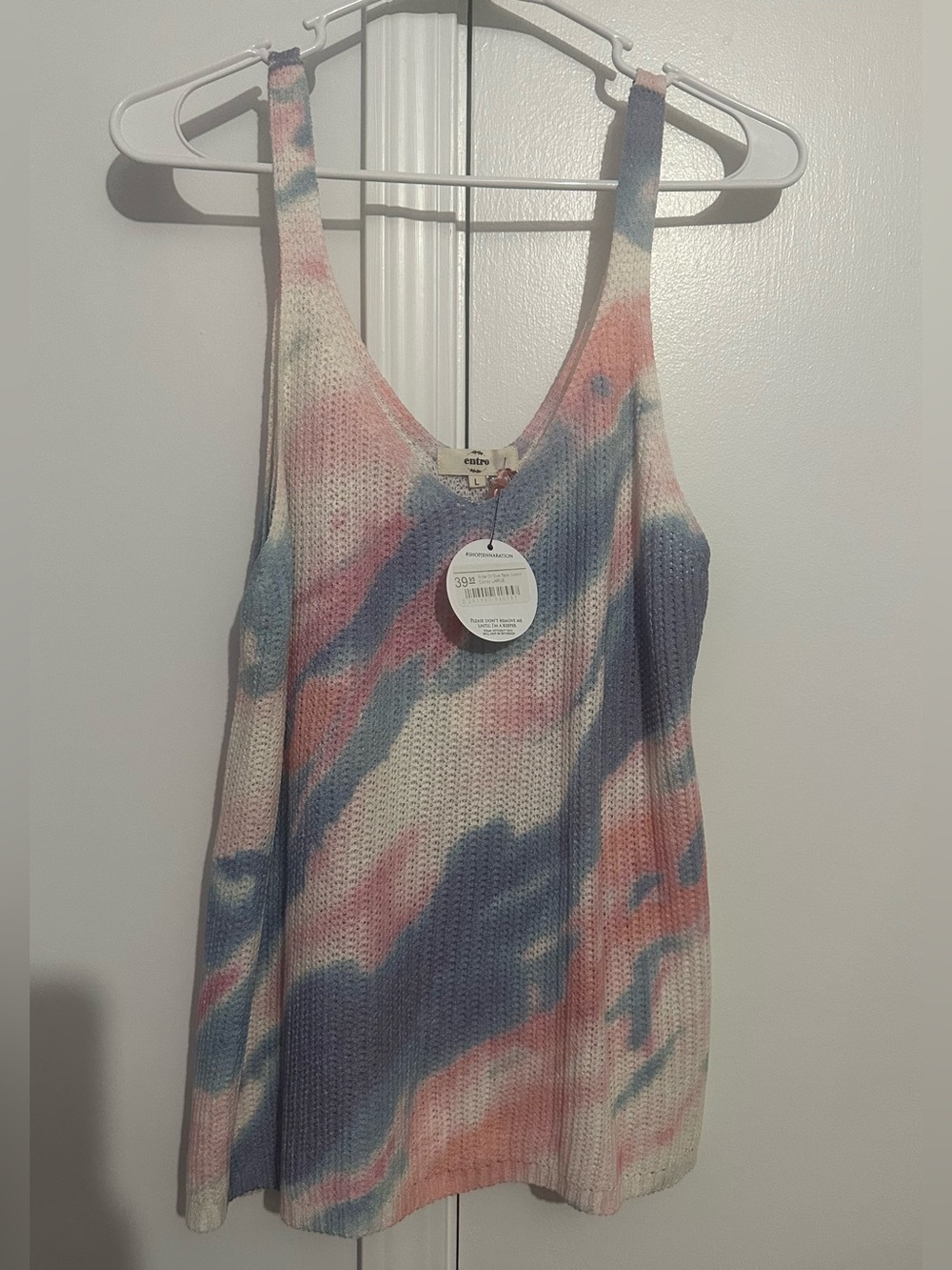 entro Tie-Dye Knit Tank Top in Blue, Pink & Cream